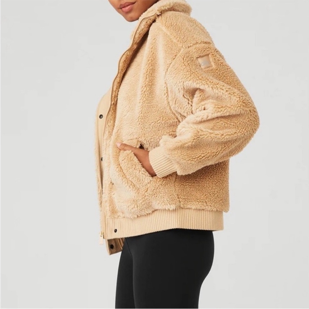 NWOT - ALO Yoga Sherpa Varsity Jacket in Camel - Picture 12 of 12